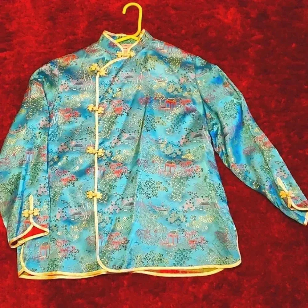 Vintage 70s Peony Asian Jacket Top Shanghai China Womens Size 36